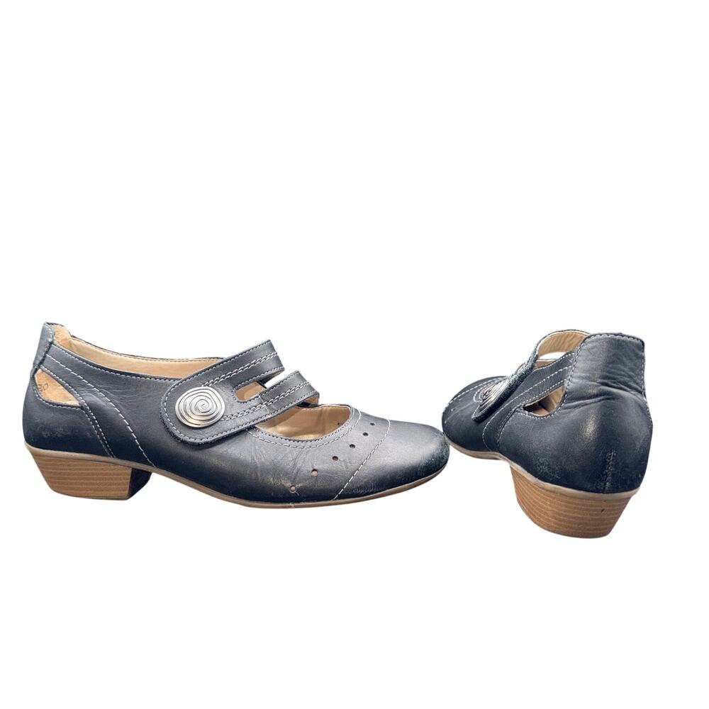 Remonte Black Leather Mary Jane Heels EU 39 US 8.5 Comfort Hook Loop Shoes